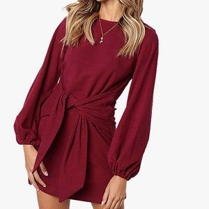 Womens  fall tie front long sleeve dress